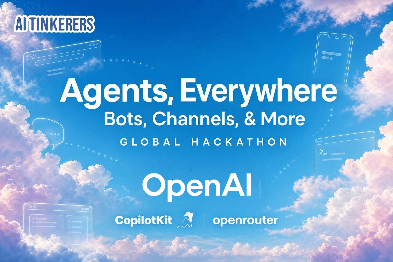 AI Tinkerers × OpenAI — Agents, Everywhere 글로벌 AI 에이전트 해커톤 2026 포스터
