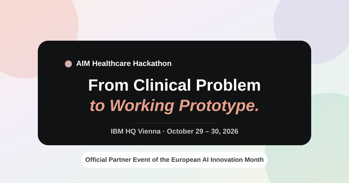 AIM Healthcare Hackathon Vienna 2026 — 임상 AI 해커톤 포스터