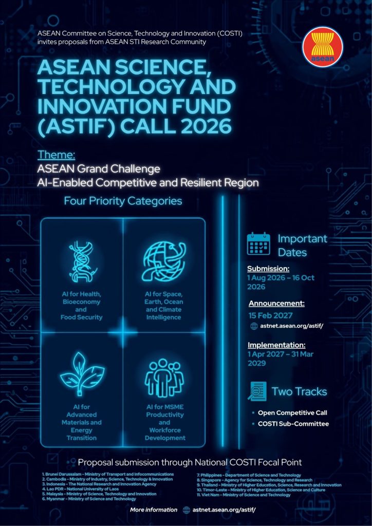 ASEAN ASTIF 2026 — AI 기반 경쟁력·회복탄력성 연구과제 공모 포스터