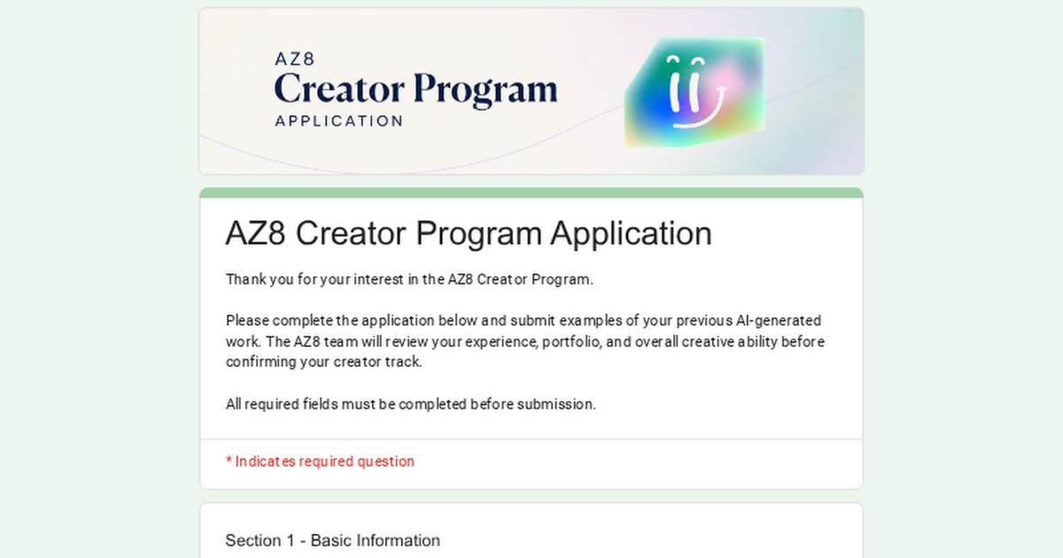 AZ8 크리에이터 프로그램(CPP) — AI 영상 크리에이터 장기 지원 모집 포스터