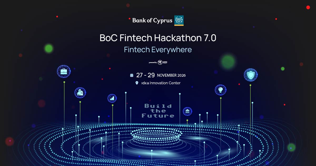 Bank of Cyprus 핀테크 해커톤 7.0 — AI·핀테크 혁신 마라톤 포스터
