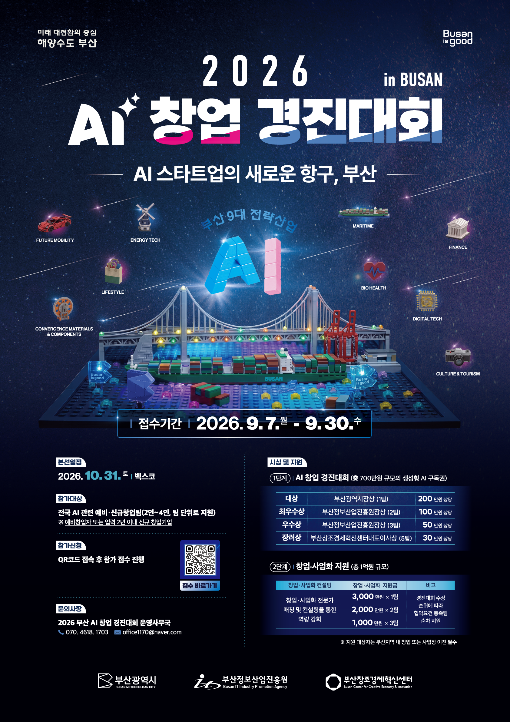 2026 AI 창업 경진대회 — 부산 9대 전략산업 AI 창업 아이디어 포스터