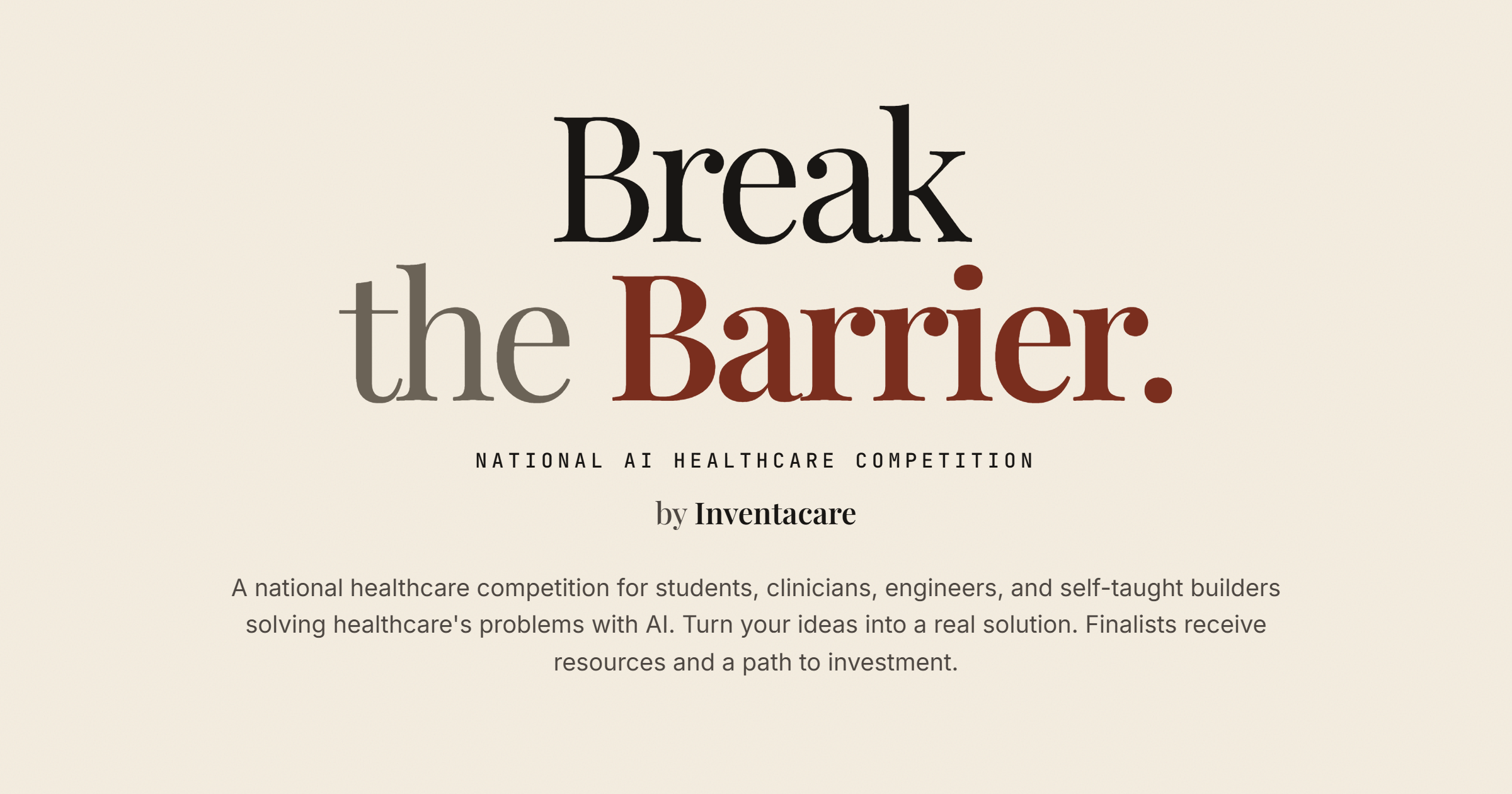 Break the Barrier — 2026 북미 AI 헬스케어 경진대회 포스터