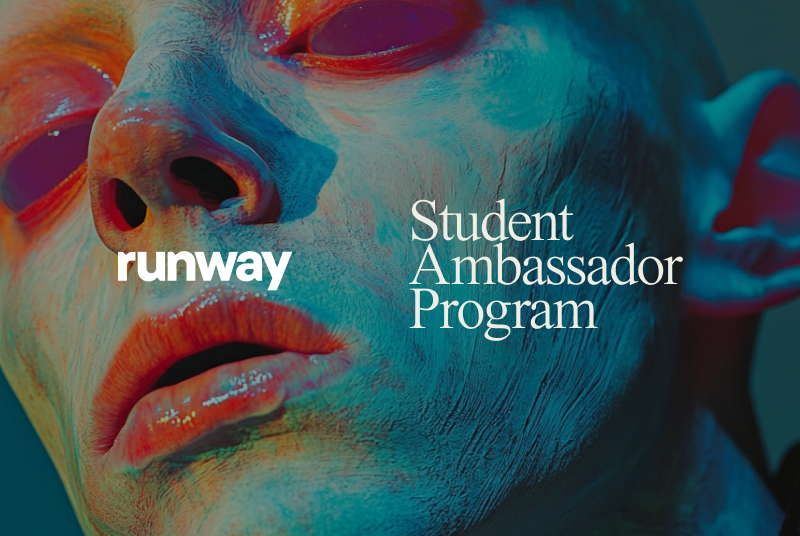 Runway 학생 앰배서더 프로그램 — 글로벌 캠퍼스 AI 크리에이터 모집 포스터