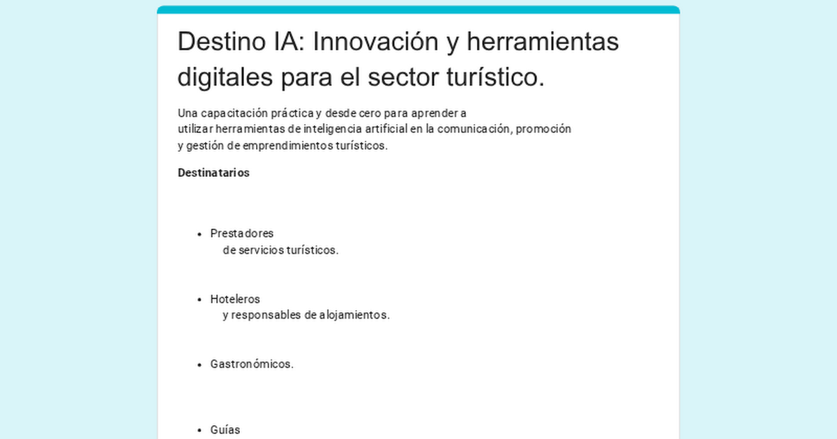 Destino IA — 관광업 종사자를 위한 AI·디지털 도구 무료 실습교육 포스터