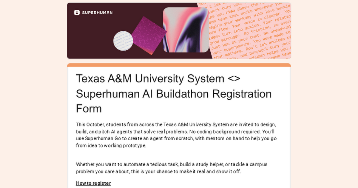 Superhuman × TAMUS AI 에이전트 Buildathon 포스터